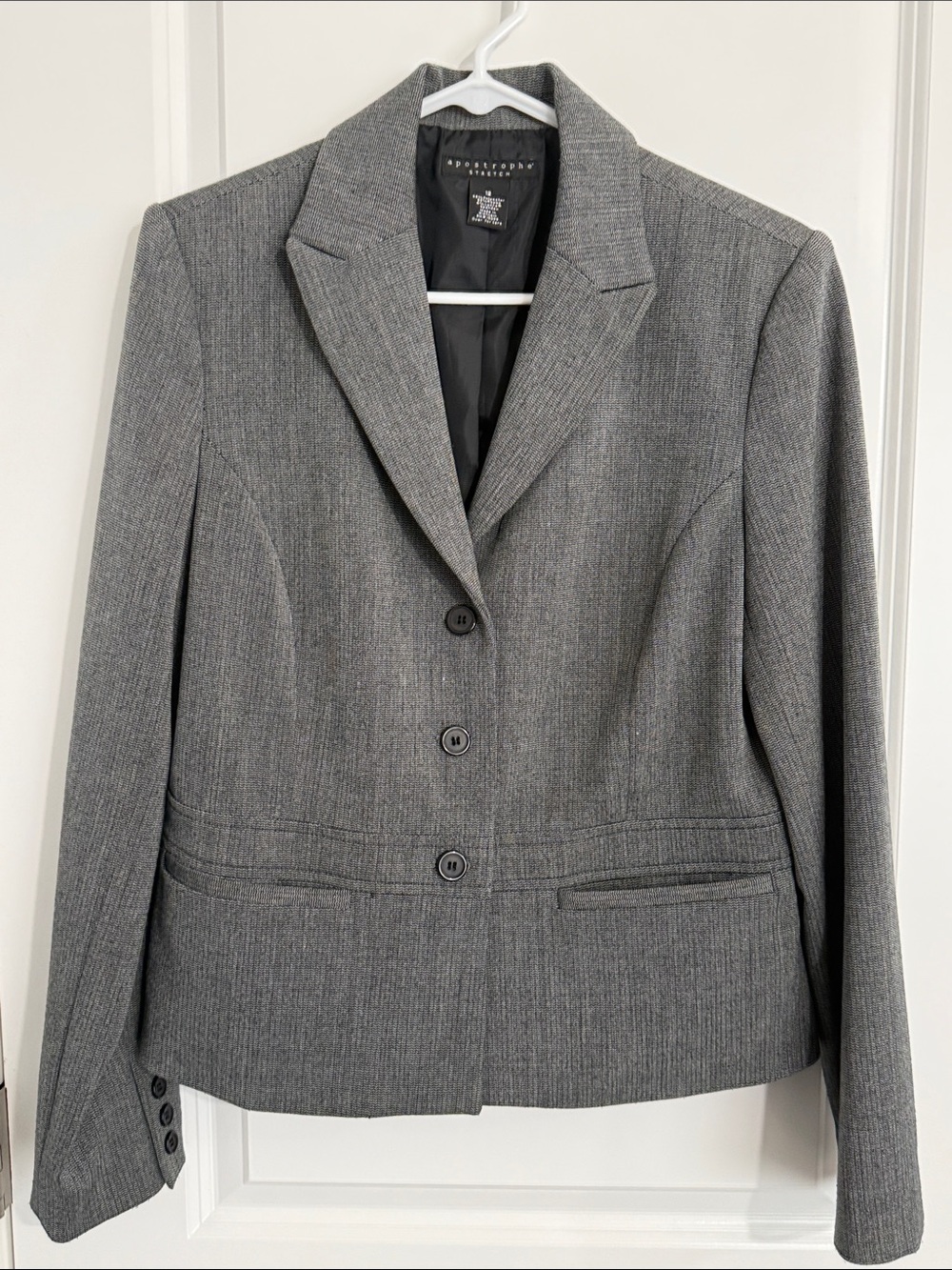 Apostrophe Stretch Women's Gray 3 Button Career Blazer Jacket Size 12